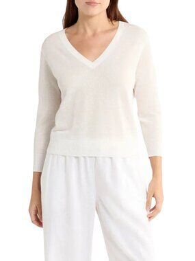 Vince Cotton V-Neck Sweater White Size XS